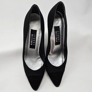 Stuart Weitzman Black Fabric Pump with Satin Covered Heels and Toes, Size 7US